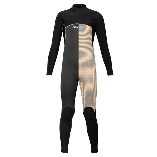 Back view of Xcel Youth Comp 4/3mm chest zip steamer wetsuit in Graphite/Black shed nine
