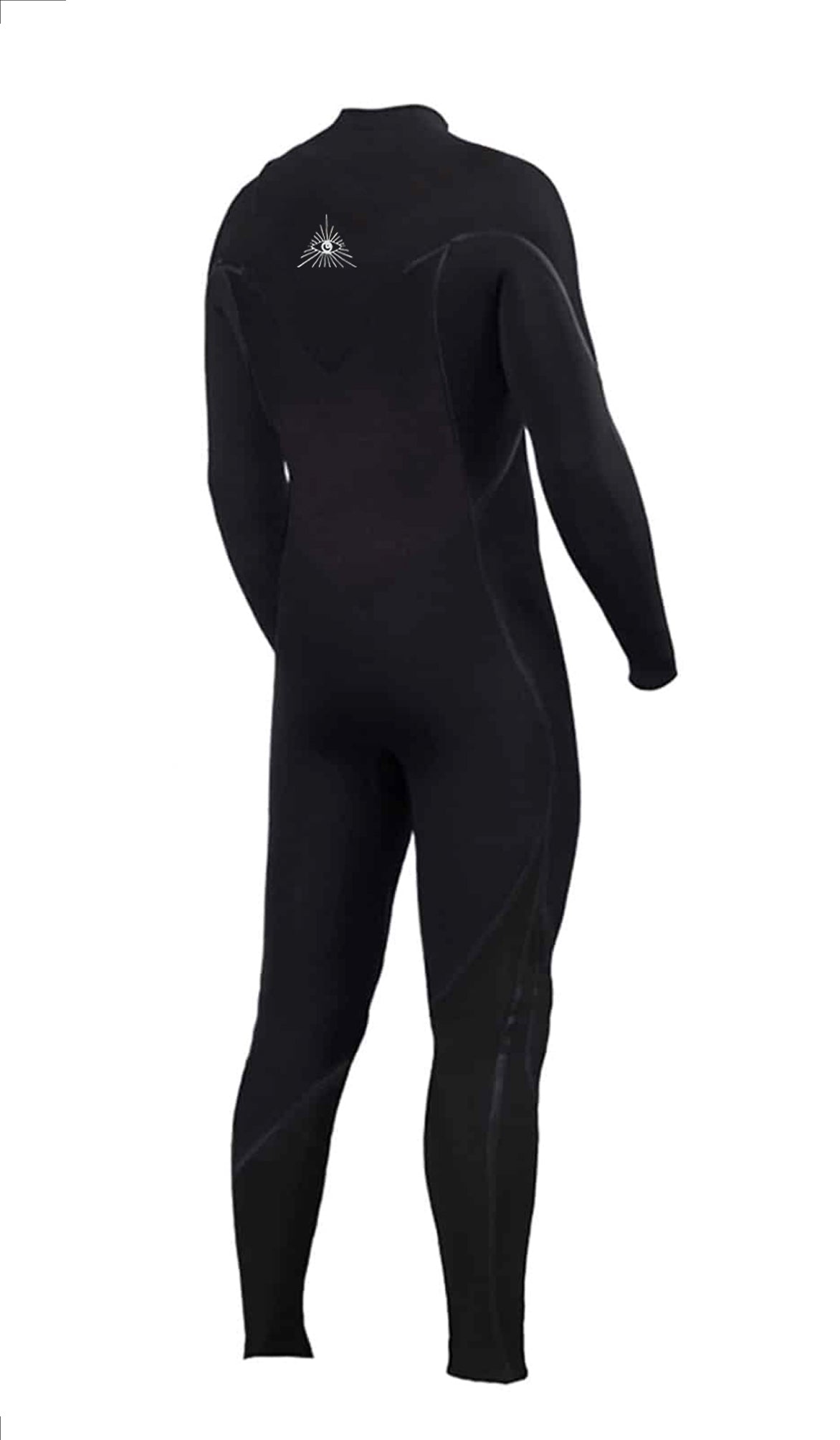 Back angle view of Zion YETI 3/2.5 Chest Zip Steamer Wetsuit in black shed nine